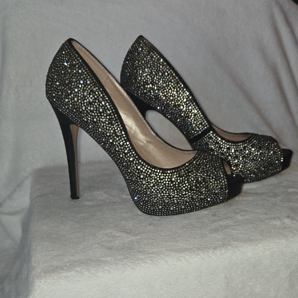 De Blossom 8 Peep Toe 5" Stiletto RHINESTONE YEAR ROUND SHOWSTOPPERS Sexy Shiney - Picture 7 of 11